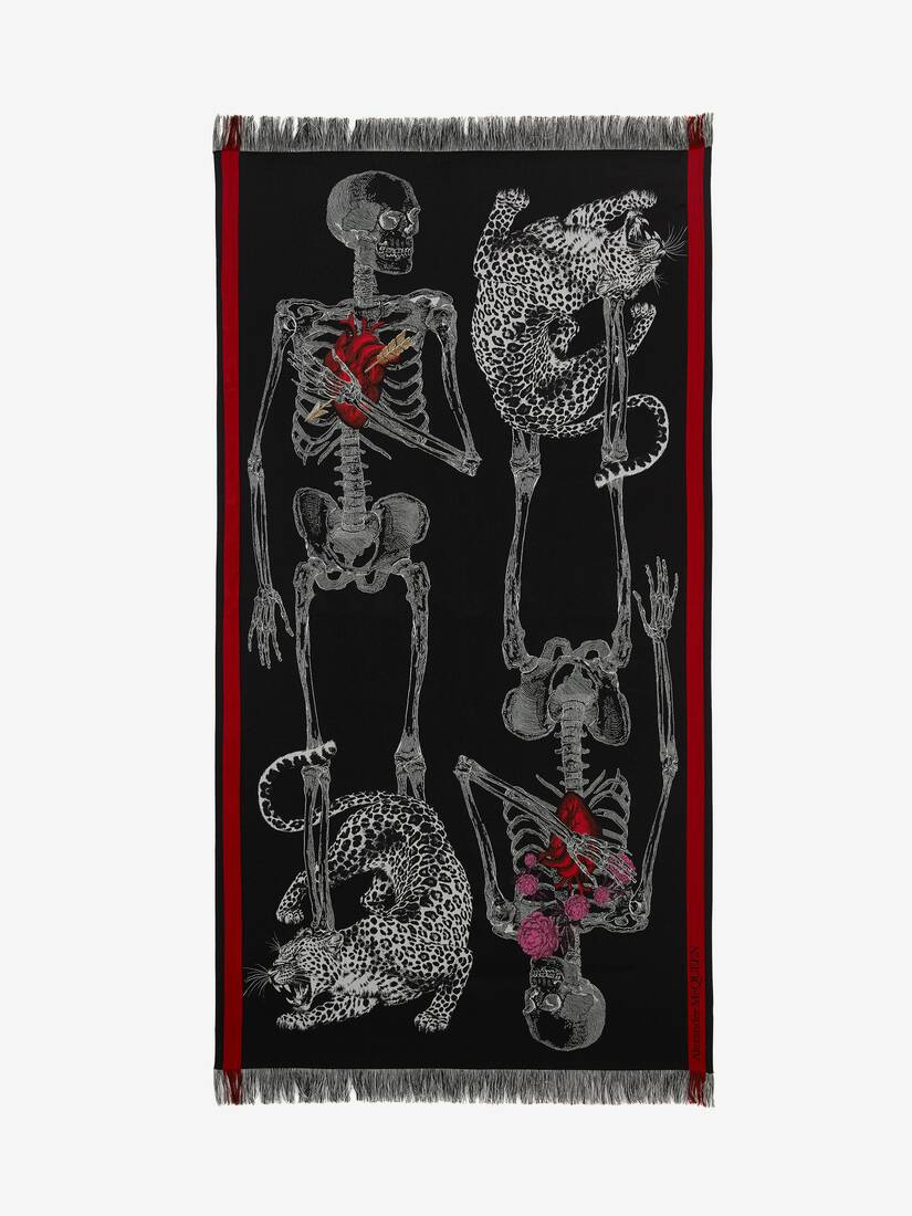 Bufanda Alexander McQueen Beating Heart Skeleton Mujer - Negros/Rojos - Mexico 174-HRYLAN